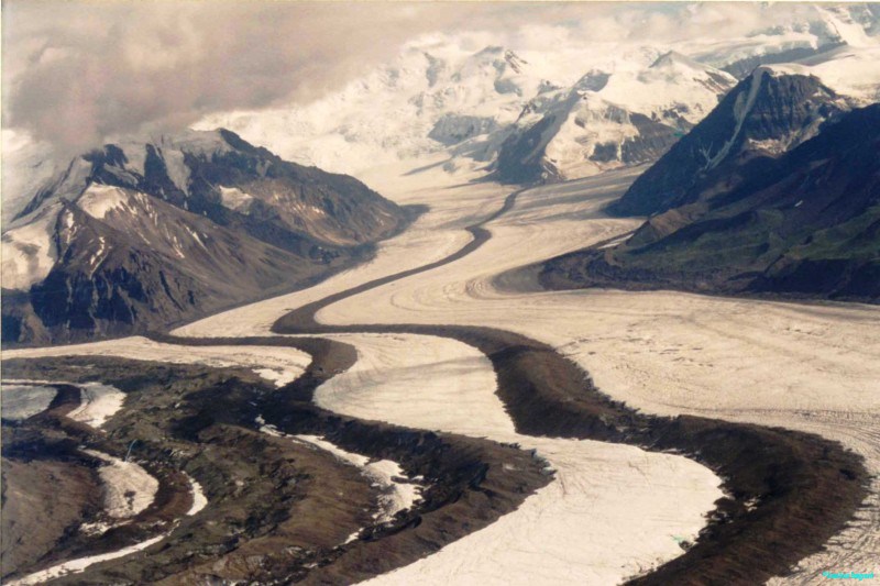 Aerial view of Kennicot glacier and moraines