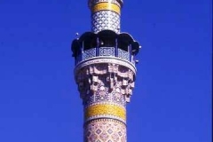 Minaret at Mosque dedicated to Zaynab, grand-daughter of the Prophet pbuh near Damascus. A modern Iranian built minaret at an ancient shrine.