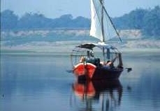 Idyllic-view-of-boats-we-used-on-Ganges-sailing-trips-near-Varanasi-India