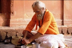 Sanyassin, Varanasi. It is not uncommon for older people to abandon their families and become holy mendicants, studying scripture and taking only food which is offered to them