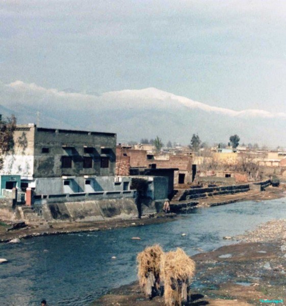 View of the Swat River in Mingora, Swat with mobile haystacks !